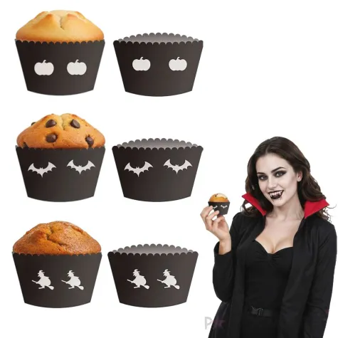 dekoracje na halloween oslonki na muffinki czarownica dynia nietoperz papilotki 6 szt