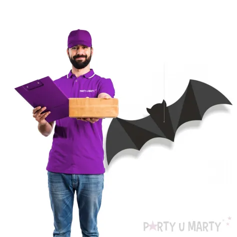 dekoracje na halloween zawieszki papierowe nietoperze 3d czarne do powieszenia 40 cm 3 szt