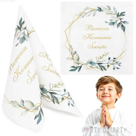 dekoracje na pierwsza komunie swieta serwetki liscie w ramie paw 33 x 33 cm 20 szt