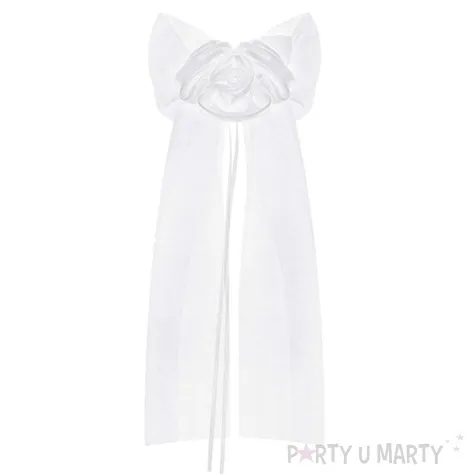 dekoracje na samochod bukieciki z organzy biale partydeco 2 szt