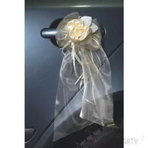 dekoracje na samochod bukieciki z organzy kremowe partydeco 2 szt