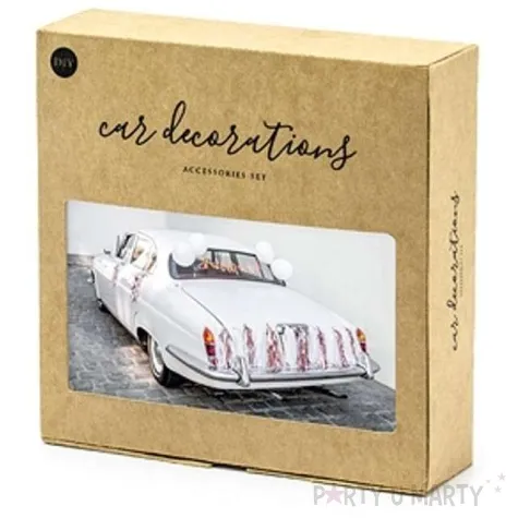 dekoracje na samochod just married rozowe zloto partydeco zestaw