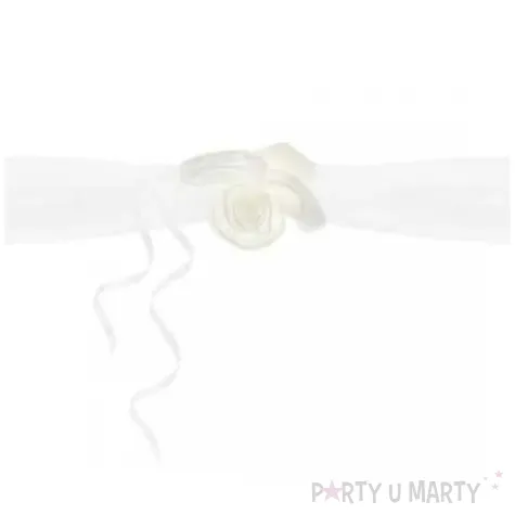 dekoracje na samochod organza z rozyczkami kremowy partydeco 180 cm 2 szt