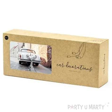 dekoracje na samochod serca srebrne partydeco zestaw