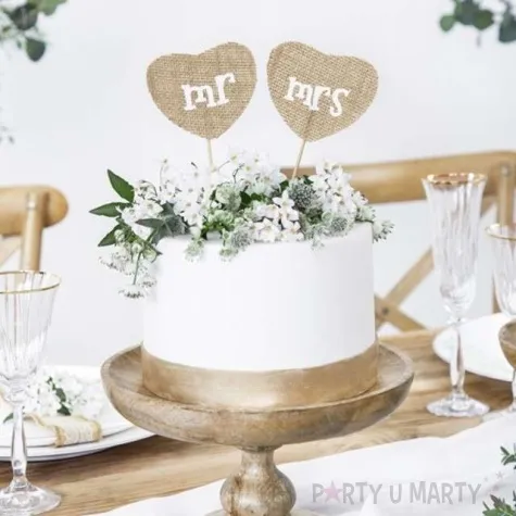dekoracje na tort mr mrs brazowy partydeco 18 5 cm 2 szt