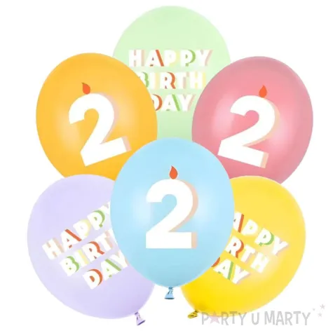 dekoracje na urodziny balony pastelowe cyfra 2 happy birthday kolorowe 12 6 szt