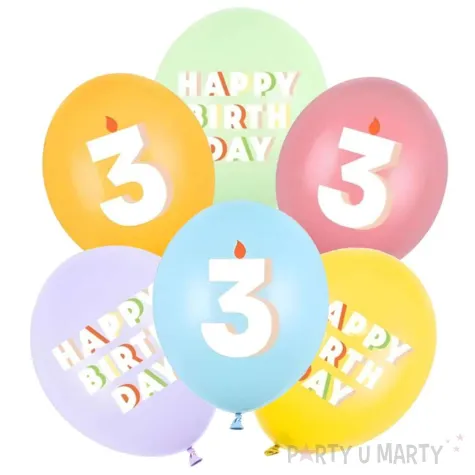 dekoracje na urodziny balony pastelowe cyfra 3 happy birthday kolorowe 12 6 szt