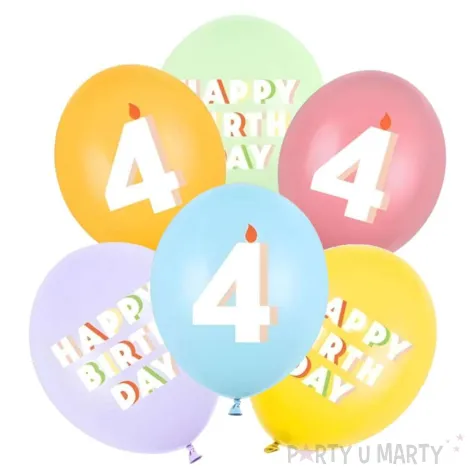 dekoracje na urodziny balony pastelowe cyfra 4 happy birthday kolorowe 12 6 szt
