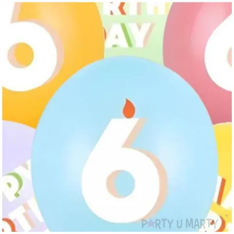 dekoracje na urodziny balony pastelowe cyfra 6 happy birthday kolorowe 12 6 szt