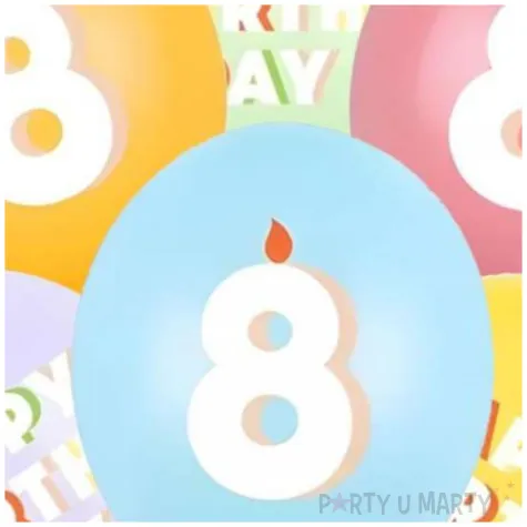 dekoracje na urodziny balony pastelowe cyfra 8 happy birthday kolorowe 12 6 szt