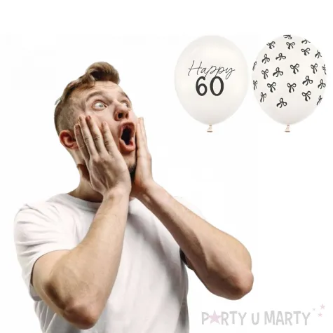 dekoracje na urodziny biale balony liczba 60 kokardki 12 50 szt