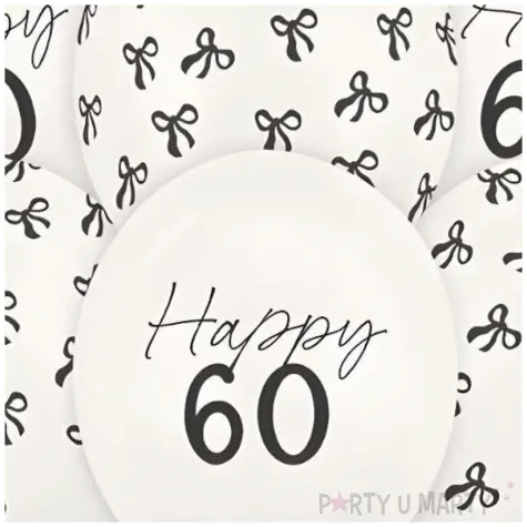dekoracje na urodziny biale balony liczba 60 kokardki 12 6 szt