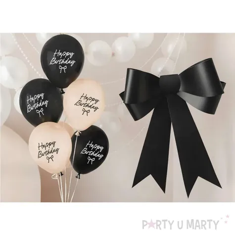 dekoracje na urodziny kremowo czarne balony happy birthday z kokardka 12 cali 50 szt