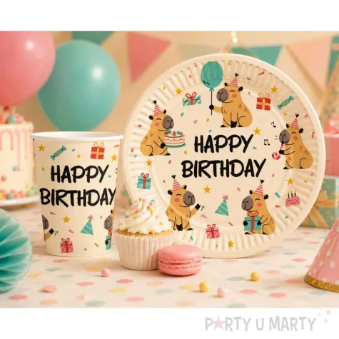 dekoracje na urodziny papierowe kubeczki kapibara happy birthday 250 ml 6 szt