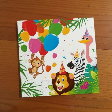 dekoracje na urodziny safari dzungla serwetki zwierzeta lew zebra malpa strius 33 cm 20 szt