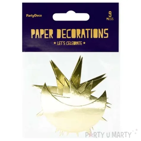 dekoracje papierowe gwiazdki zlote partydeco 9szt