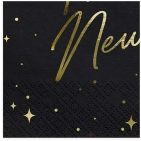 dekoracje stolu na sylwestra nowy rok serwetki happy new year czarne partydeco 33 cm x20