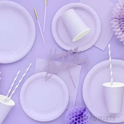 dekoracje stolu na urodziny kubeczki papierowe monokolor jednorazowe lawendowe 250 ml 6 szt