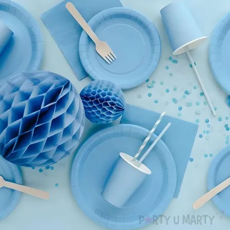 dekoracje stolu na urodziny kubeczki papierowe monokolor jednorazowe niebieskie 250 ml x6