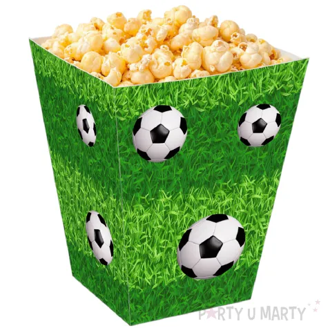 dekoracje stolu na urodziny pilkarza kibica papierowe pudelka na popcorn pilka nozna dekoracje
