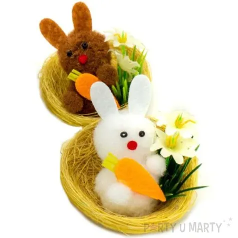dekoracje zestaw krolik bialy i brazowy w gniazdku aliga 2 sz