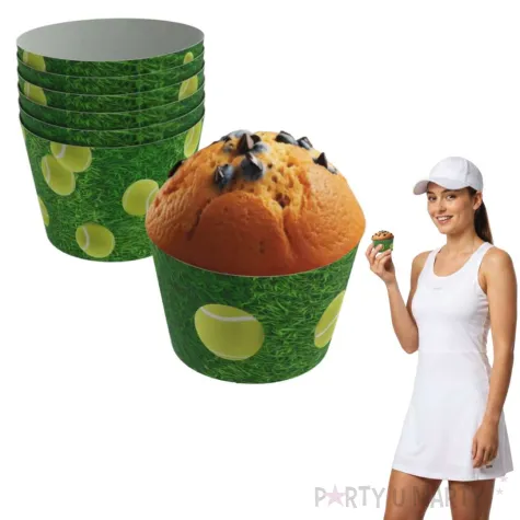 dekorcja na urodziny oslonki dekoracyjne na muffinki tenis ozdoba na babeczki 6 szt