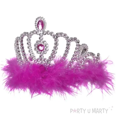 diadem party srebrny z rozowym puszkiem