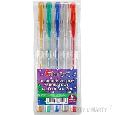 dlugopisy zelowe brokatowe mix titanum 1 mm 5 szt