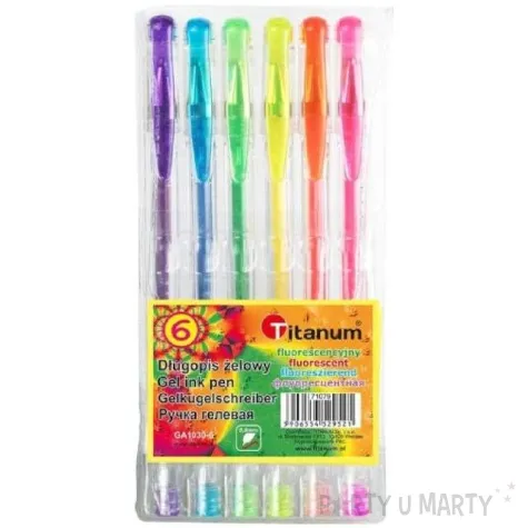 dlugopisy zelowe fluorescencyjne mix titanum 0 8 mm 6 szt