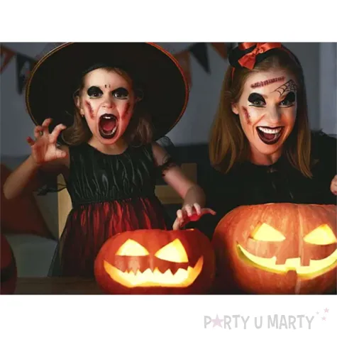 dodatek do stroju makijaz na halloween wodne tatuaze zmywalne kly nietoperze krew pajaki