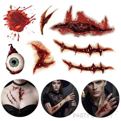 dodatek do stroju makijaz na halloween wodne tatuaze zmywalne oko krwawe rany blizny
