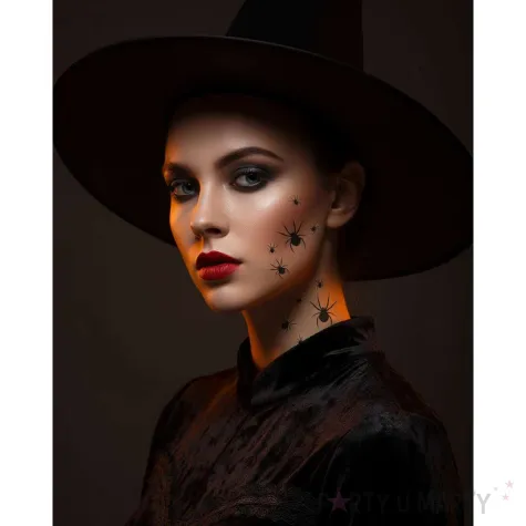 dodatek do stroju makijaz na halloween wodne tatuaze zmywalne pajaki czarne 32 szt