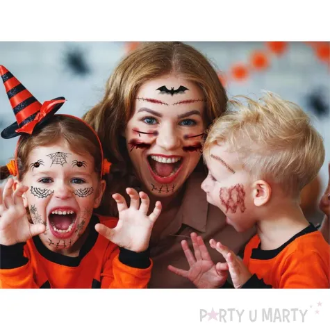 dodatek do stroju makijaz na halloween wodne tatuaze zmywalne pajaki pajeczyny nietoperze