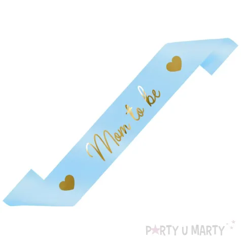 dodatek do stroju na baby shower szarfa mom to be blekitny dla przyszlej mamy 160 cm