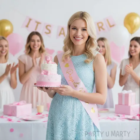 dodatek do stroju na baby shower szarfa przyszla mama rozowy jasny mom to be 160 cm