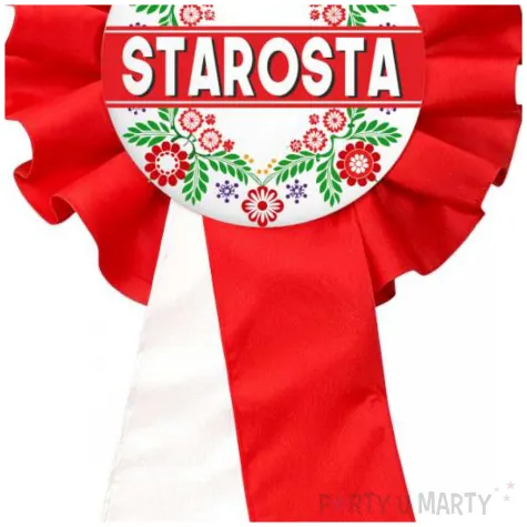 dodatek do stroju na dozynki gminne kotylion starosta bialo czerwony przypinka