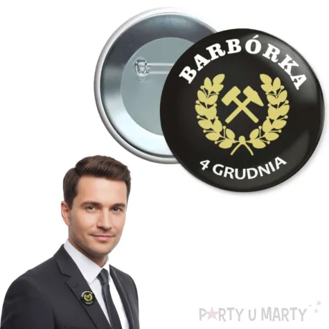 dodatek do stroju na dzien gornika metalowa przypinka barborka czarna pin 56 mm