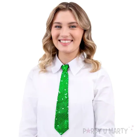 dodatek do stroju na dzien swietego patryka krawat cekinowy zielony akcesoria gadzety 36 cm