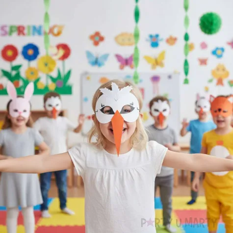 dodatek do stroju na dzien wiosny karnawal maska papierowa bocian do przedszkola szkoly