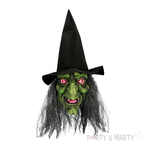 dodatek do stroju na halloween maska lateksowa czarownica wlosy kapelusz karnawal