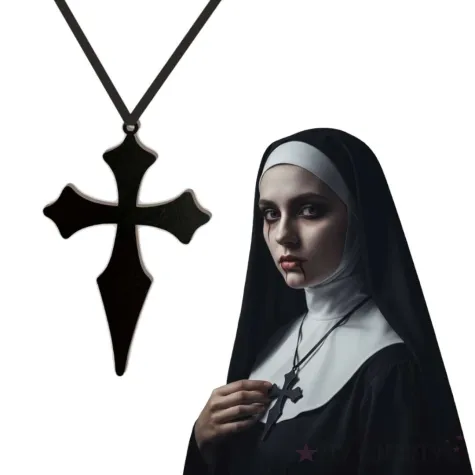 dodatek do stroju na halloween naszyjnik krzyz gotycki czarny ksiadz zakonnica