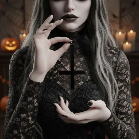 dodatek do stroju na halloween naszyjnik odwrocony krzyz czarny wampir ksiadz cosplay