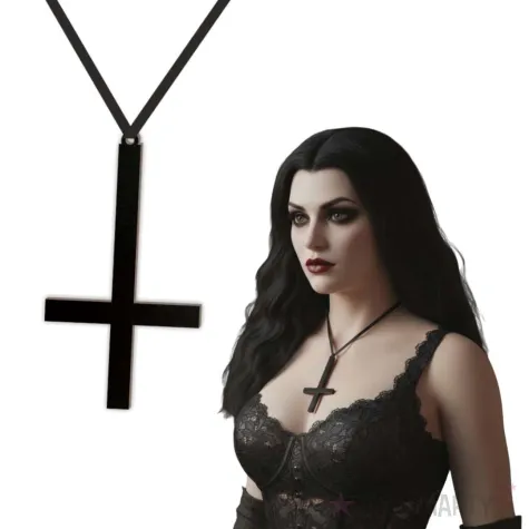 dodatek do stroju na halloween naszyjnik odwrocony krzyz czarny wampir ksiadz cosplay