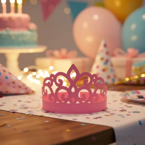 dodatek do stroju na karnawal papierowa opaska na glowe tiara diadem ksiezniczki rozowa 3 szt