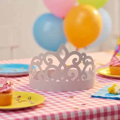 dodatek do stroju na karnawal papierowa opaska na glowe tiara diadem ksiezniczki srebrna 3 szt