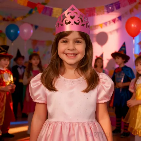 dodatek do stroju na karnawal papierowa opaska na glowe tiara ksiezniczki serce rozowa 3 szt