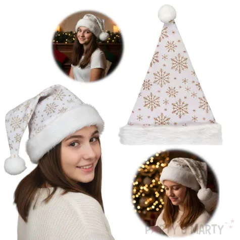 dodatek do stroju na mikolajki boze narodzenie czapka mikolaja sniezynki bialy elf