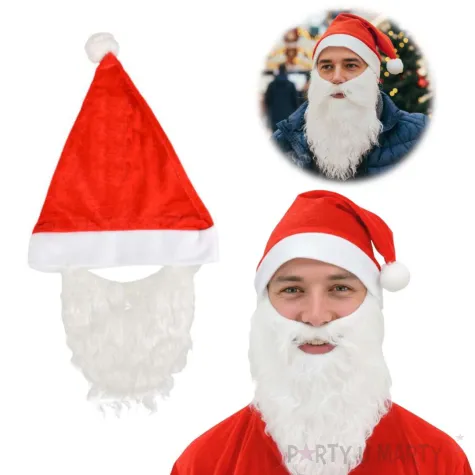 dodatek do stroju na mikolajki boze narodzenie czapka z broda swiety mikolaj