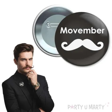 dodatek do stroju na movember przypinka wasy czarno biala pin 5 6 cm