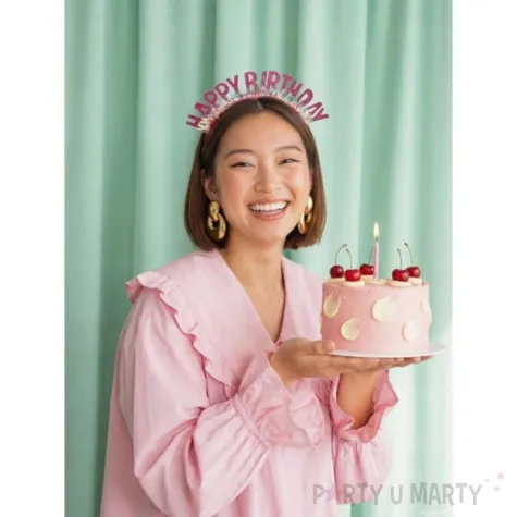 dodatek do stroju na osiemnastke 18 30 40 50 60 urodziny opaska na glowe happy birthday rozowa